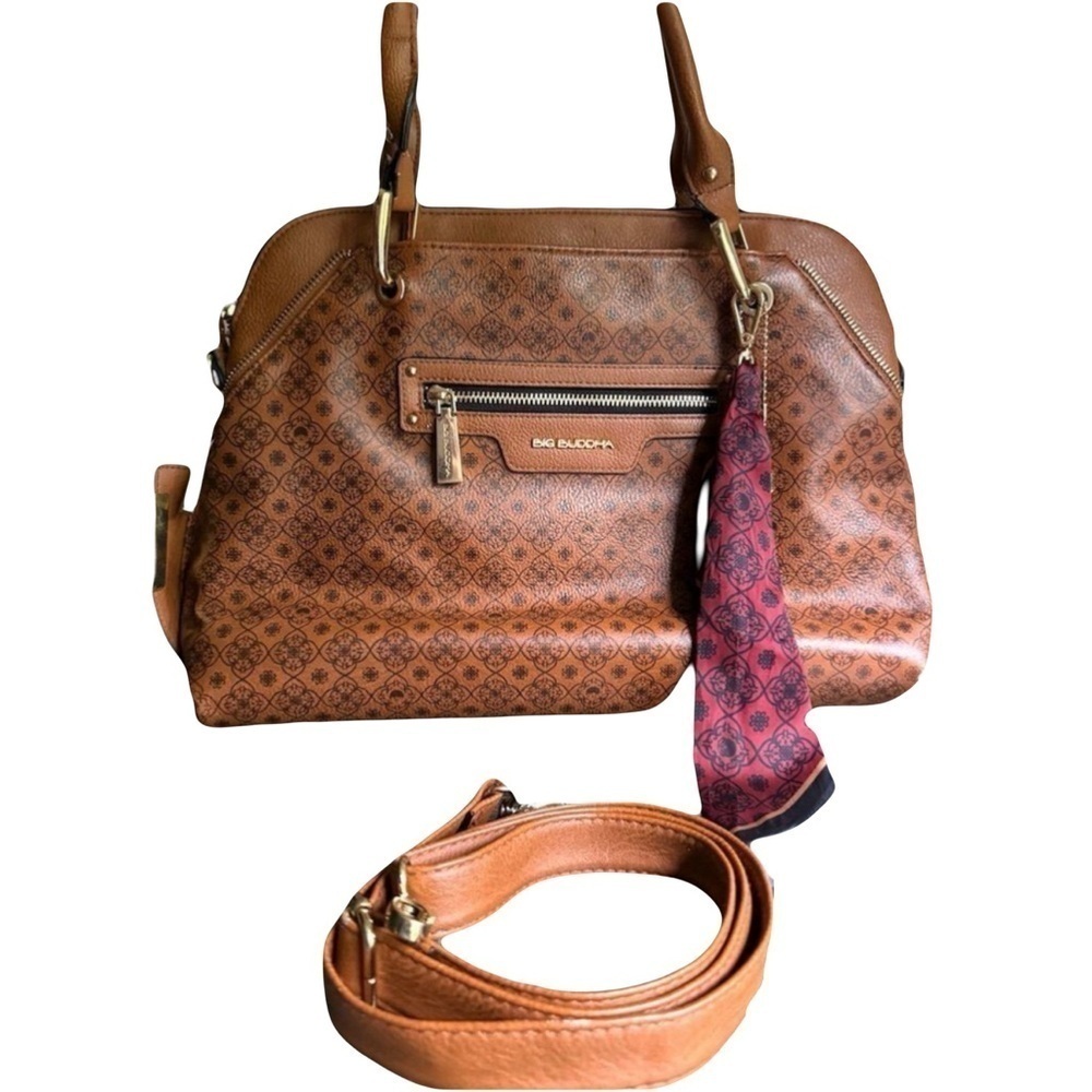 BIG BUDDHA womens brown walnut leather dome satchel bag with gold hardware